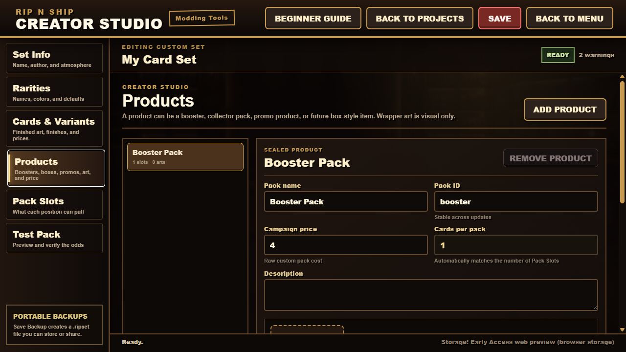 Products screen