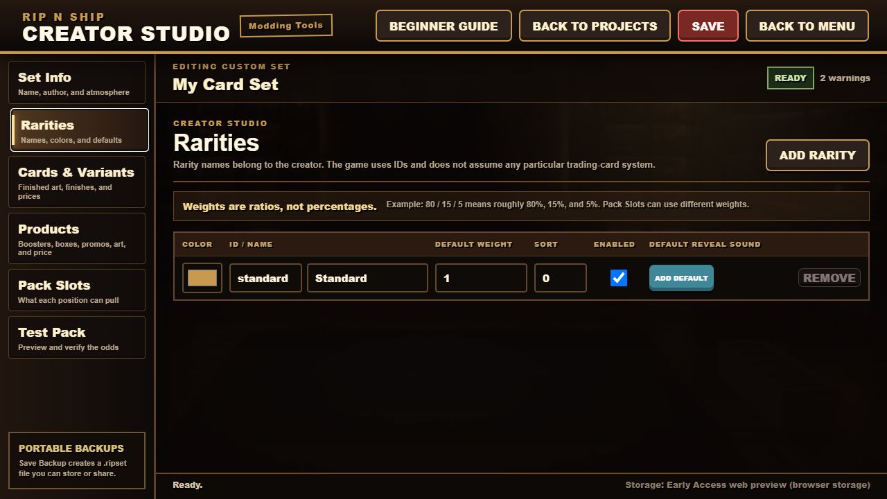 Rarities screen